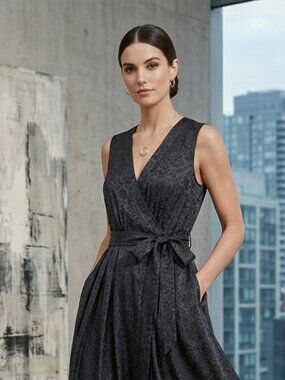 Holt Renfrew Luxury 100% Silk Jacquard Wrap Dress